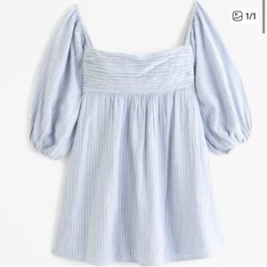 Light Blue Puff Sleeve Square Neck Women's Top